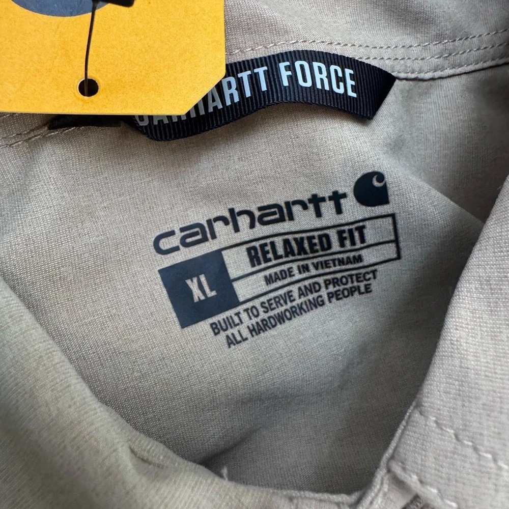Carhartt Men's Button Up Work Shirt Beige Short Sleeve Relaxed Pockets XL